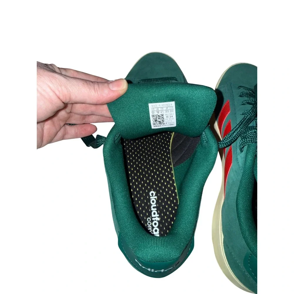 Adidas Grand Court Base 2.0 Dark Green Red Suede Sneakers Cloud Foam Mens‎ 12.5